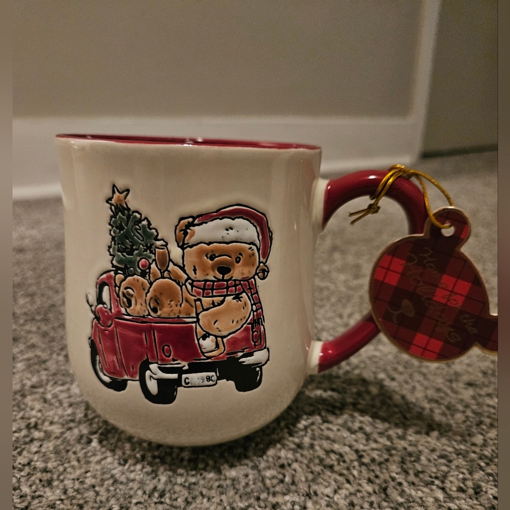Teddy Bear In Red Truck Festive Christmas Mug